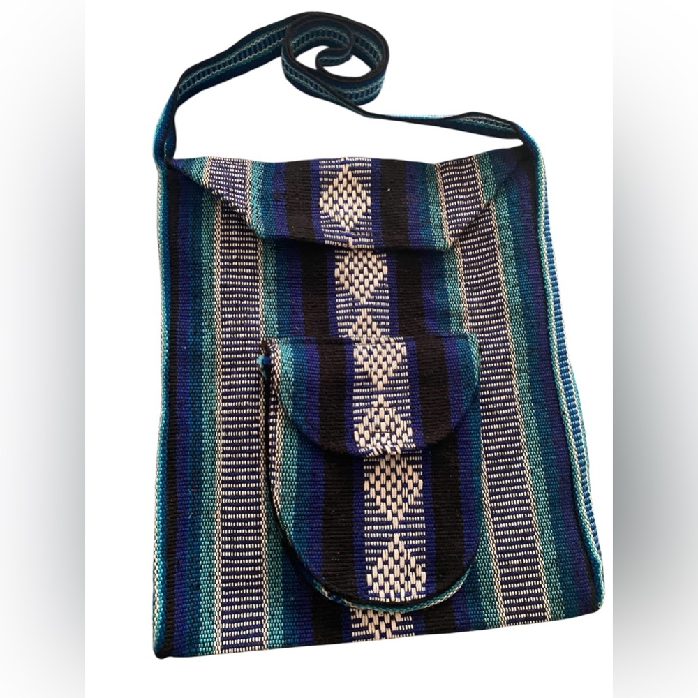 🍂 Blue and Black Striped Woven Bag